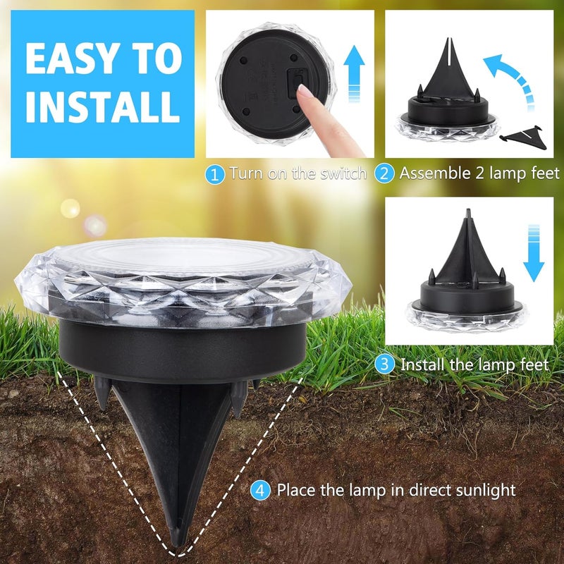 echosari Solar Ground Lights 12 Pack, Upgraded Solar Garden Lights Auto ON/Off Landscape Lighting Outdoor In-Ground Lights Waterproof Long Lasting for Pathway Walkway Patio (Cool White) - Image 4